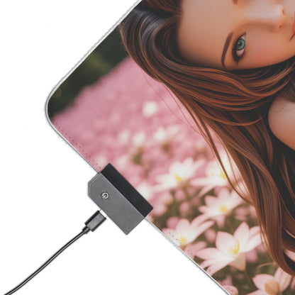 Aerith Gainsborough Schreibtischunterlage – LED RGB-Pad, Waifu Anime-Mädchen Gaming-Dekor