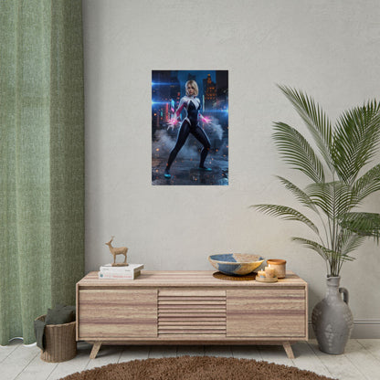 Gwen Stacy Poster, Spider-Man Art Print – Iconic Comic Heroine Wall Art on modern living room wall, stylish gamer room decor