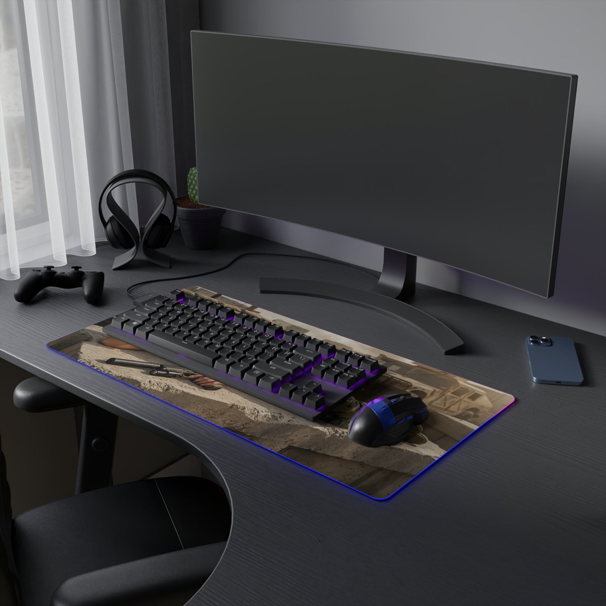 Sonya Blade Desk Mat – LED RGB Pad, Waifu Fighter Anime Girl Setup showcasing tactical anime girl design on RGB gaming desk mat