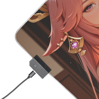 Килимок для столу Yae Miko – світлодіодний RGB-підсвітлювальний килимок, ігровий комплект із зображенням дівчини з аніме Waifu