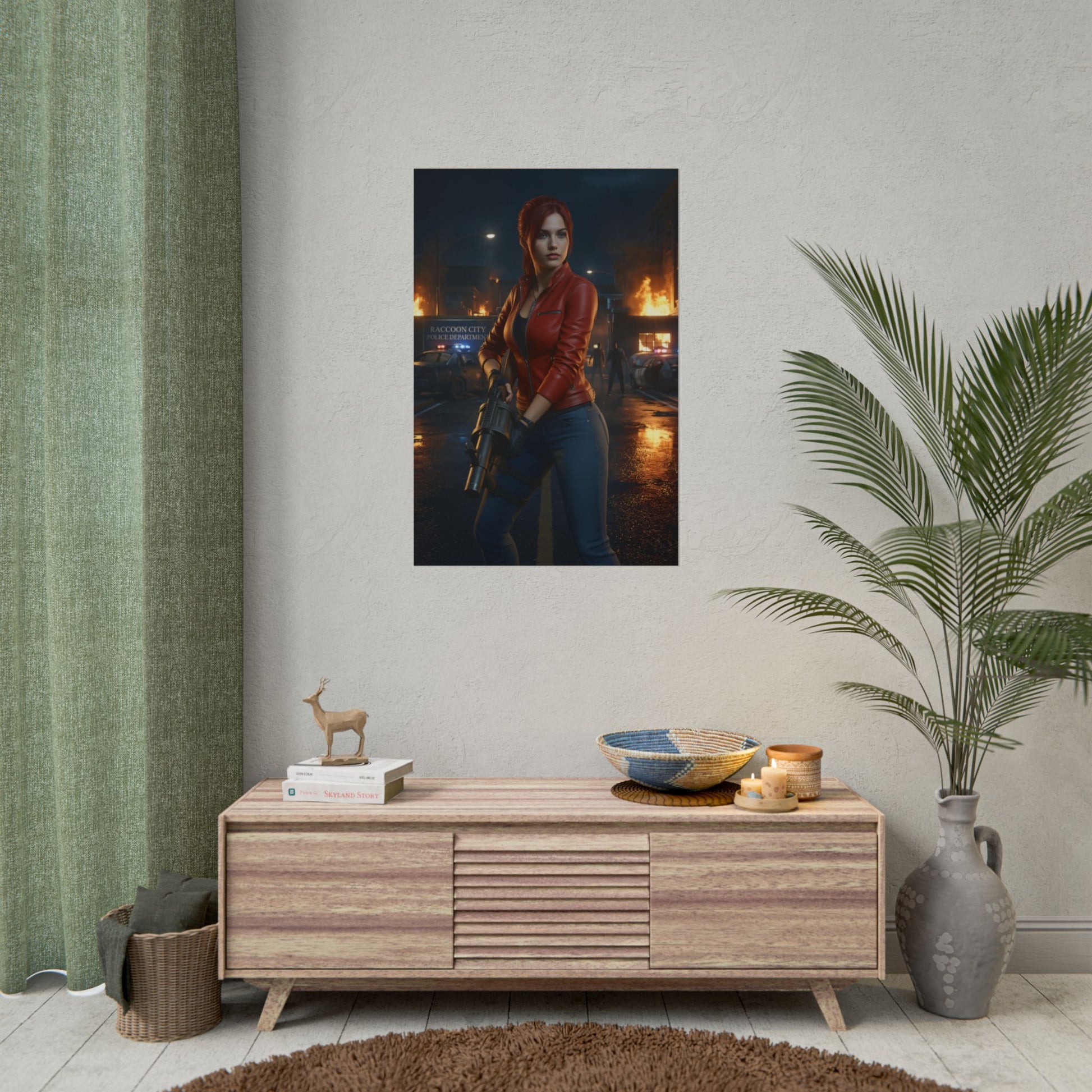 Claire Redfield Poster – Iconic Survival Heroine Wall Art for Gamer Decor hanging in modern gaming room with vivid colors and high-resolution print