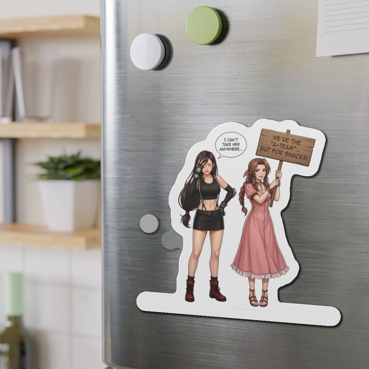 Магніт «Тіфа та Аеріт» – магніт на холодильник із дівчиною з аніме FF7, милий декор для геймерів-дуетів