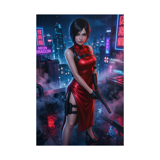 Ada Wong Resident Evil Poster Action Heroine Wall Art Spy Character Print Red Outfit Woman Gaming Room Decor Gift