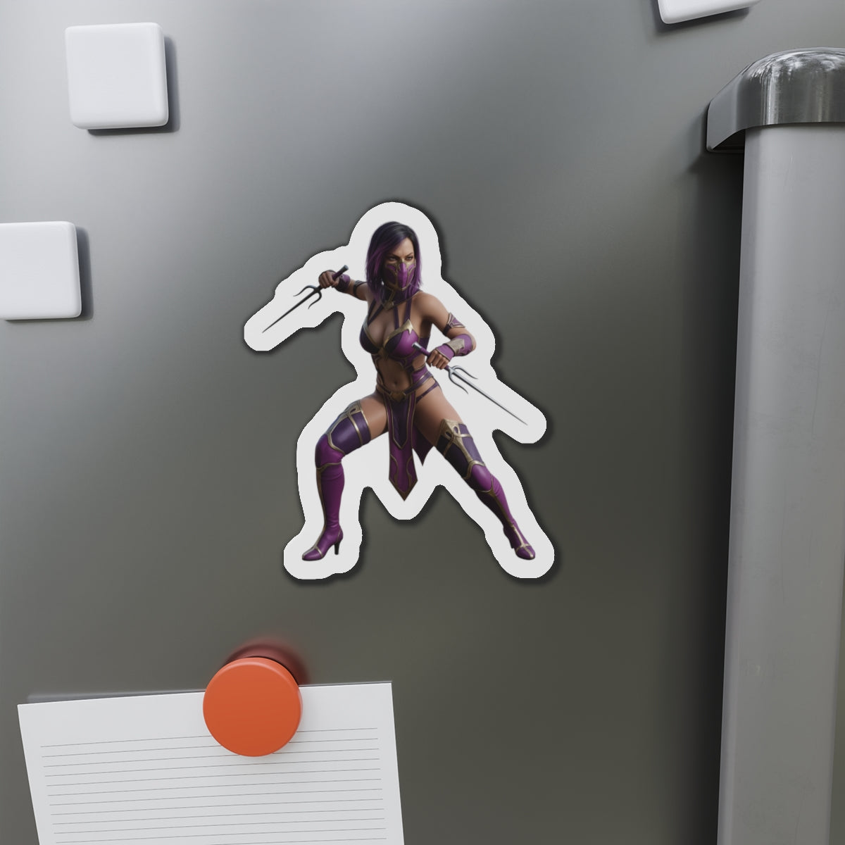 Mileena Magnet – Mortal Kombat Villain Fridge Magnet, Anime Style Decor die-cut vinyl fridge magnet showing Mileena in anime-style fighting pose