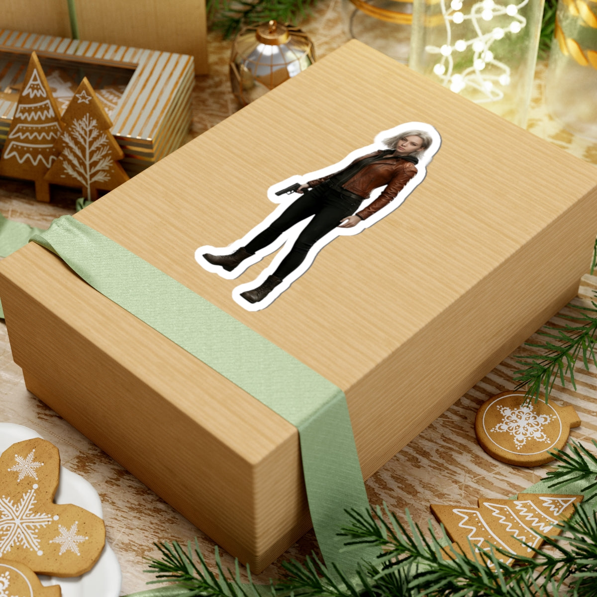 Grace Ashcroft Sticker, Resident Evil Sticker, Laptop Decal, Gift for Gamer on kraft gift box with glossy vinyl finish