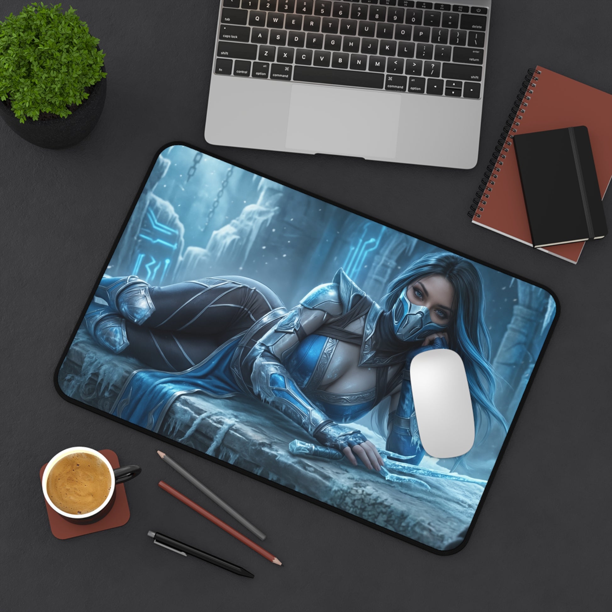 Frost Gaming Mouse Pad, Mortal Kombat Desk Mat, Ice Fighter Girl Setup - premium cryomancer artwork desk mat