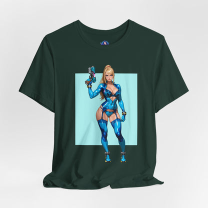 Samus Aran Grafik-T-Shirt | Sci-Fi-Kopfgeldjäger-T-Shirt für Gamer | Anime-Power-Armor-Shirt