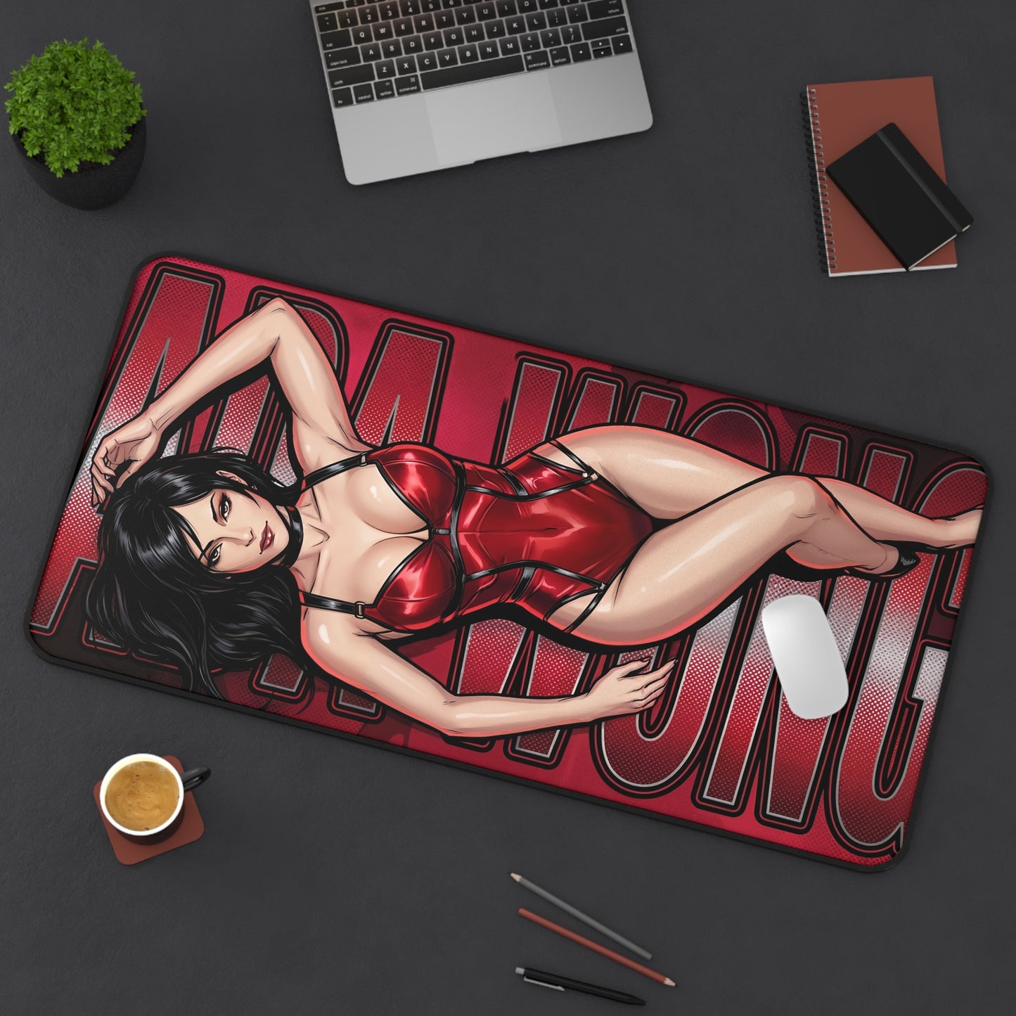 Ada Wong Mouse Pad – Action Game Gaming Mouse Pad, Stylish Gamer Desk Decor featuring reclining character art on red stitched premium gaming mat