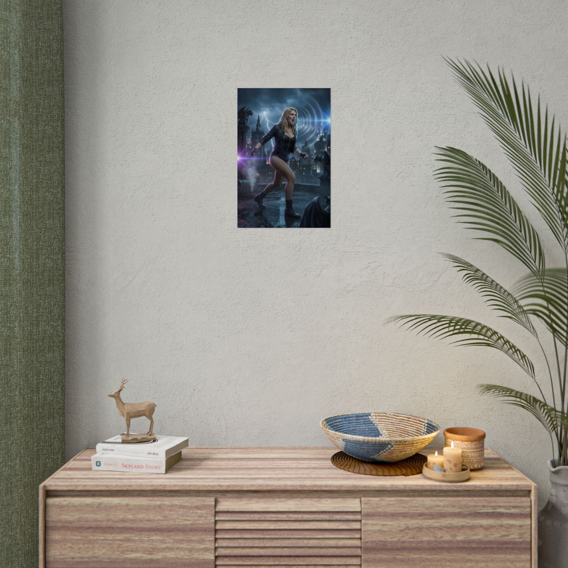Black Canary DC Poster – Iconic Superheroine Wall Art for Modern Decor - ultra-high-res semi-gloss print displayed in modern living room decor