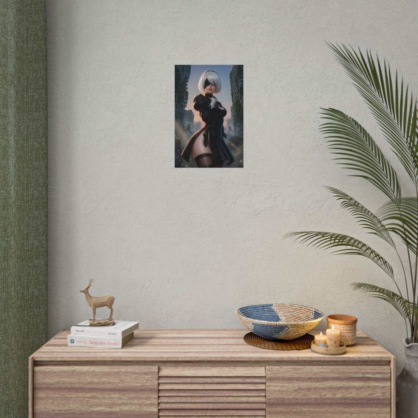 2B NieR Automata Poster Anime Android Girl Wall Art Black Outfit Woman Print Sci Fi Character Gaming Room Decor Gift