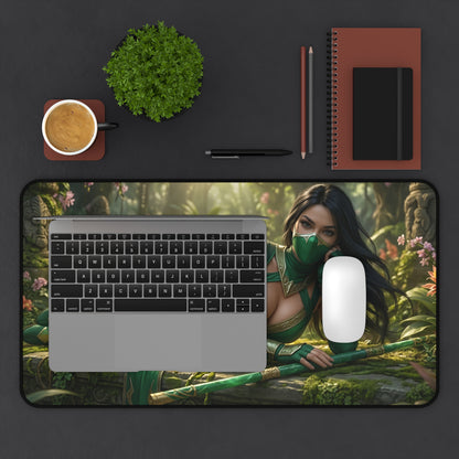 Jade Gaming Mouse Pad, Mortal Kombat Desk Mat, Green Ninja Fighter Setup — emerald ninja artwork desk mat for gaming precision and smooth glide