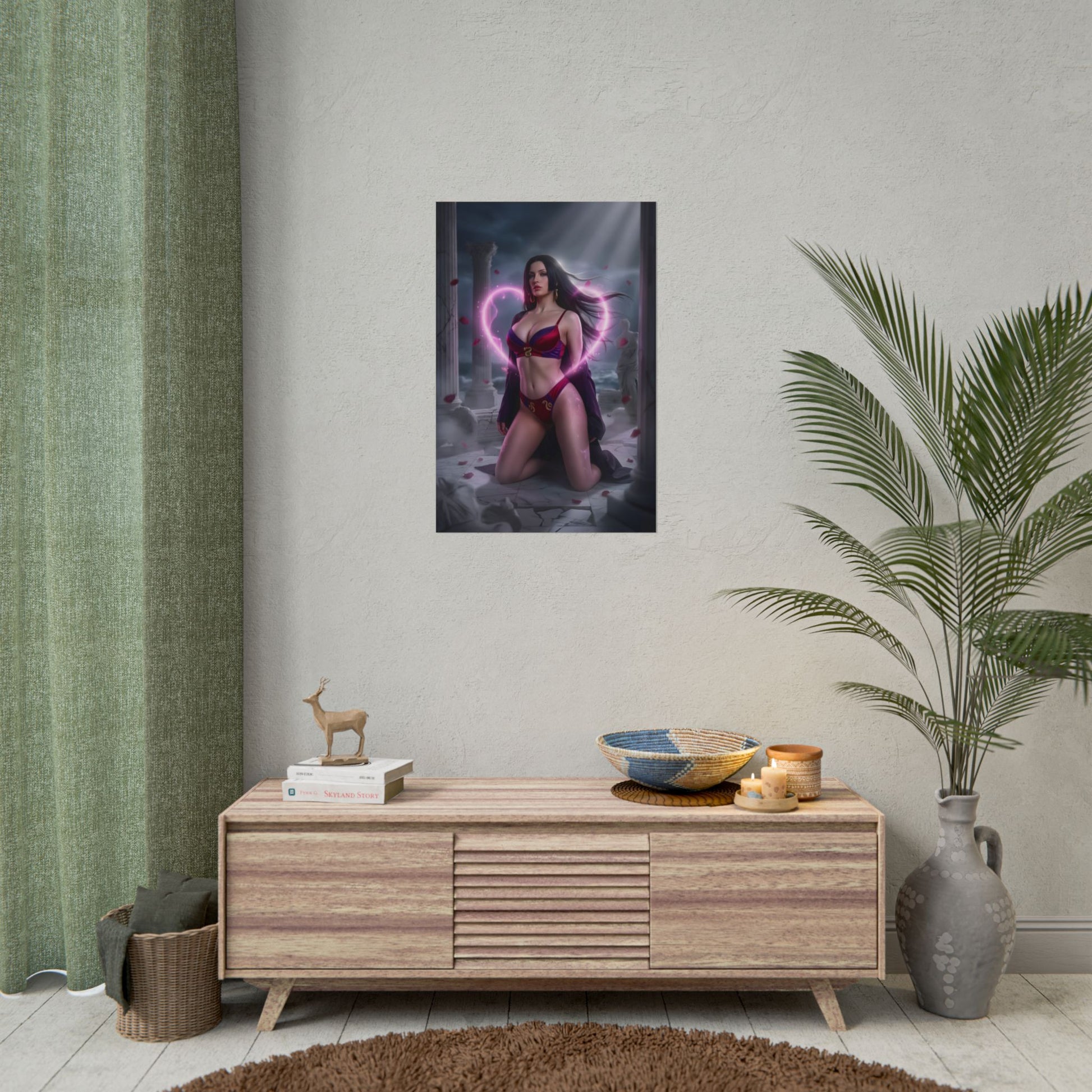 Boa Hancock Poster / Boa Hancock Wall Art / Boa Hancock Art Print / One Piece Poster showcasing moonlit Pirate Empress with glowing heart and flowing fabric