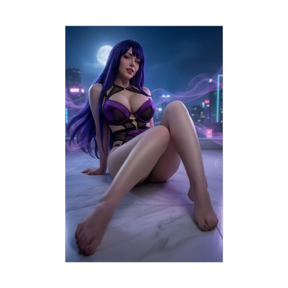 Midnight Poster / Midnight Wall Art / Midnight Art Print / My Hero Academia Poster - seductive pro hero in purple costume posed on rooftop at night