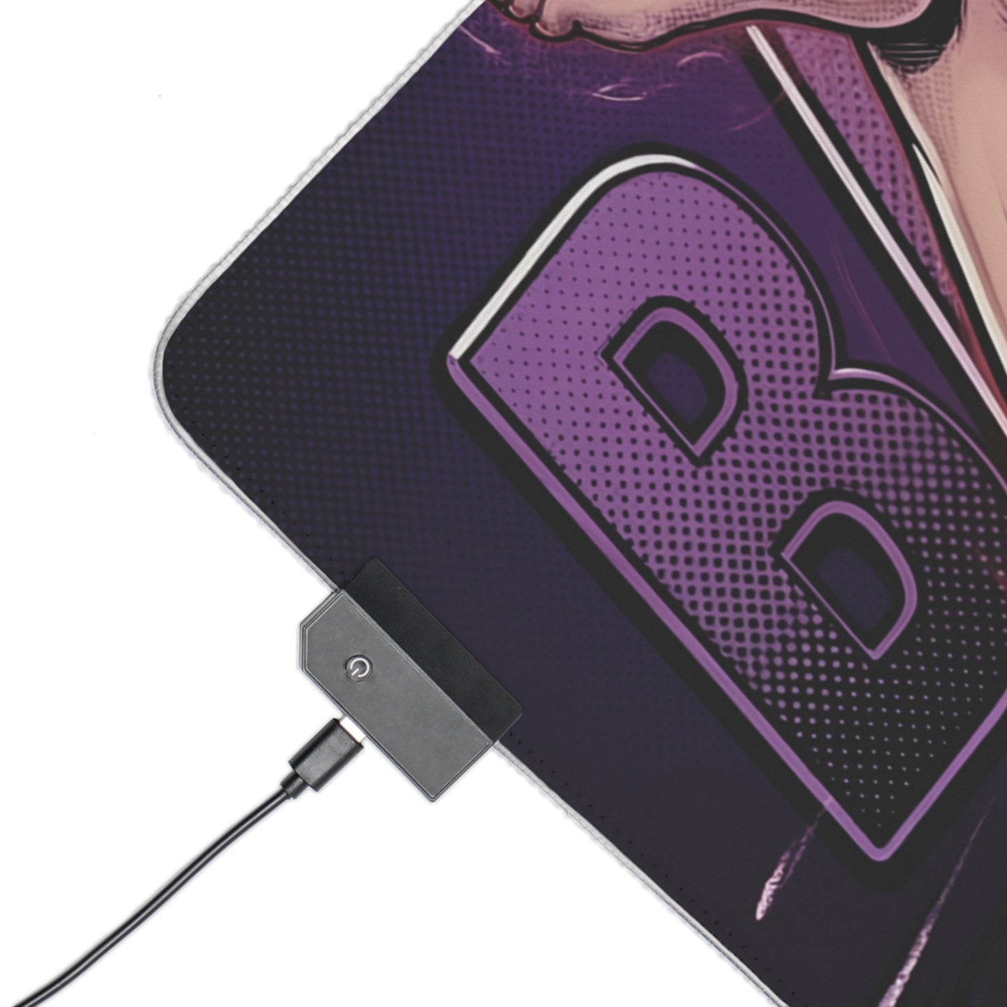 Bayonetta RGB Desk Mat, Action Game Gaming Mouse Pad, LED Desk Mat for Gamer Setup showcasing purple character artwork and USB LED controller