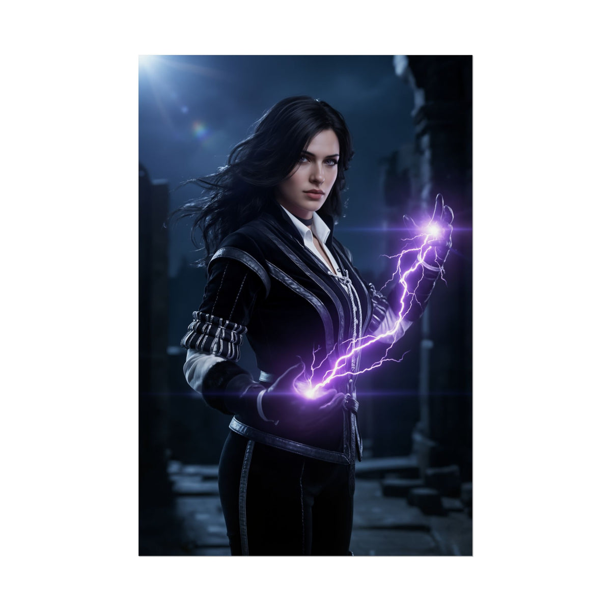 Yennefer Poster, The Witcher Art Print  Iconic Sorceress Wall Art with purple magic aura in dark fantasy setting