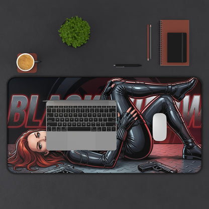Black Widow Desk Mat, Superhero Mouse Pad, Gaming Setup Desk Decor — sleek tactical artwork, non-slip oversized mouse pad showcasing Black Widow operative