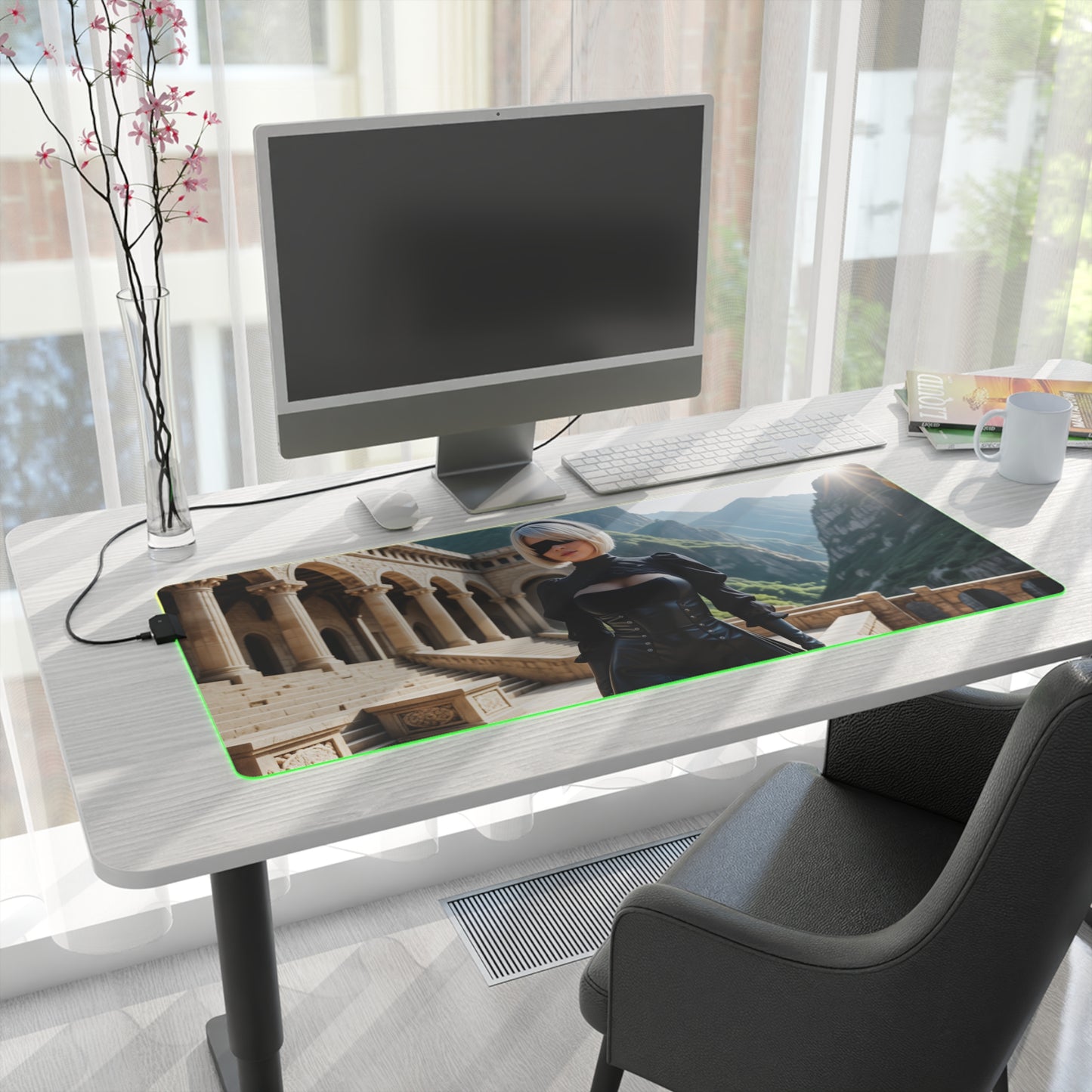 2B Nier Automata Schreibtischunterlage – LED RGB-Pad, Waifu Anime Girl Gaming-Setup