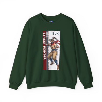 Ibuki Sweatshirt, Street Fighter Crewneck, Agile Ninja Gaming Apparel for Fans – dark green crewneck with Ibuki ninja character graphic