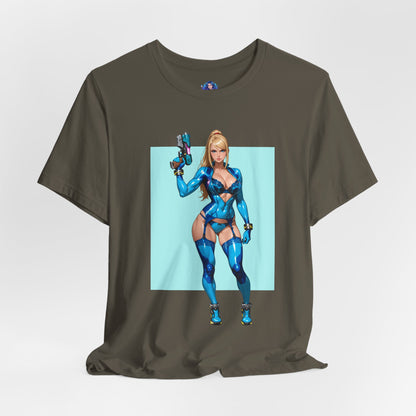 Samus Aran Grafik-T-Shirt | Sci-Fi-Kopfgeldjäger-T-Shirt für Gamer | Anime-Power-Armor-Shirt