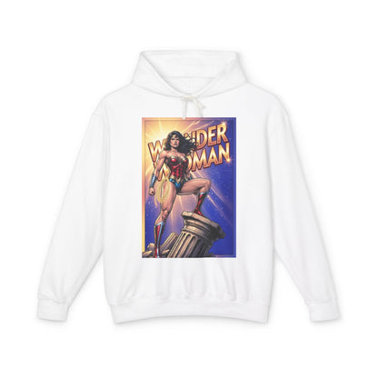 Wonder Woman Hoodie | DC Superhero Hoodie | Amazon Warrior Pullover - white streetwear pullover with bold Wonder Woman comic art on front