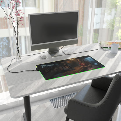 Tifa Lockhart & Aerith Gainsborough Desk Mat – LED RGB Pad on modern white desk with green LED border