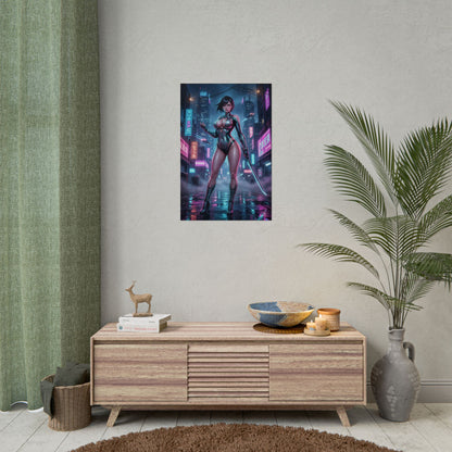 Cyberpunk Girl Poster Futuristic Woman Wall Art Neon Sci Fi Anime Girl Print Tech Aesthetic Gaming Room Decor Gift
