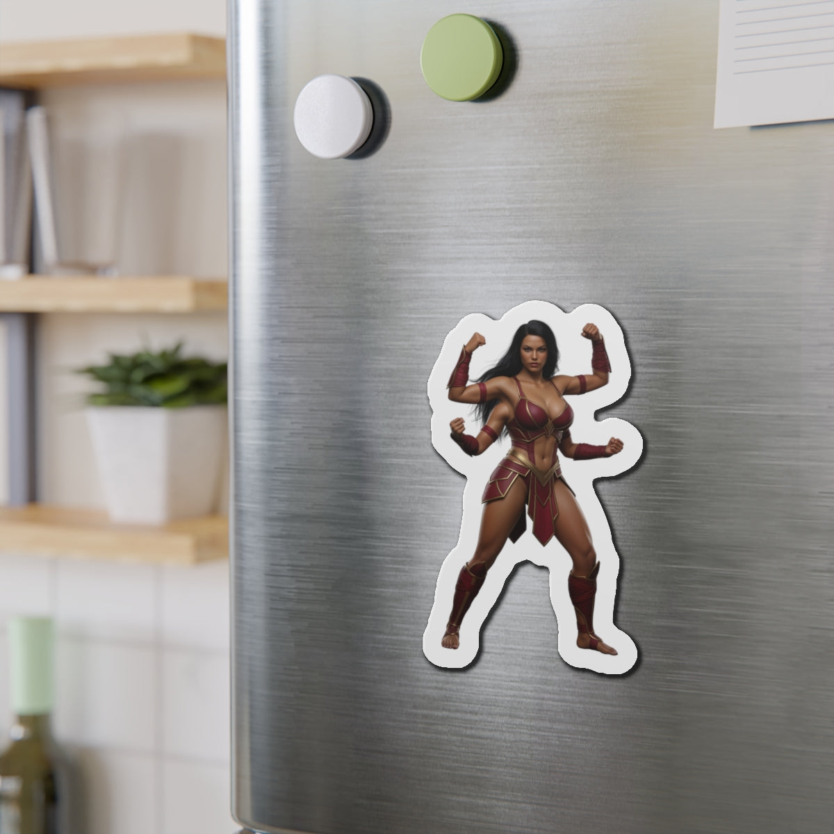 Sheeva Magnet – Mortal Kombat Warrior Fridge Magnet, Anime Style Decor die-cut vinyl fridge magnet showing Sheeva in anime-style warrior pose