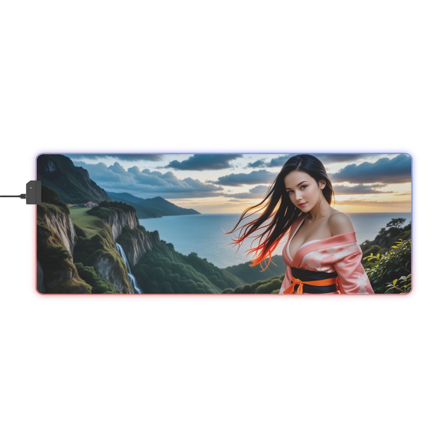 Nezuko Kamado Schreibtischunterlage – LED RGB-Pad, Gentle Waifu Anime Girl Gaming Setup