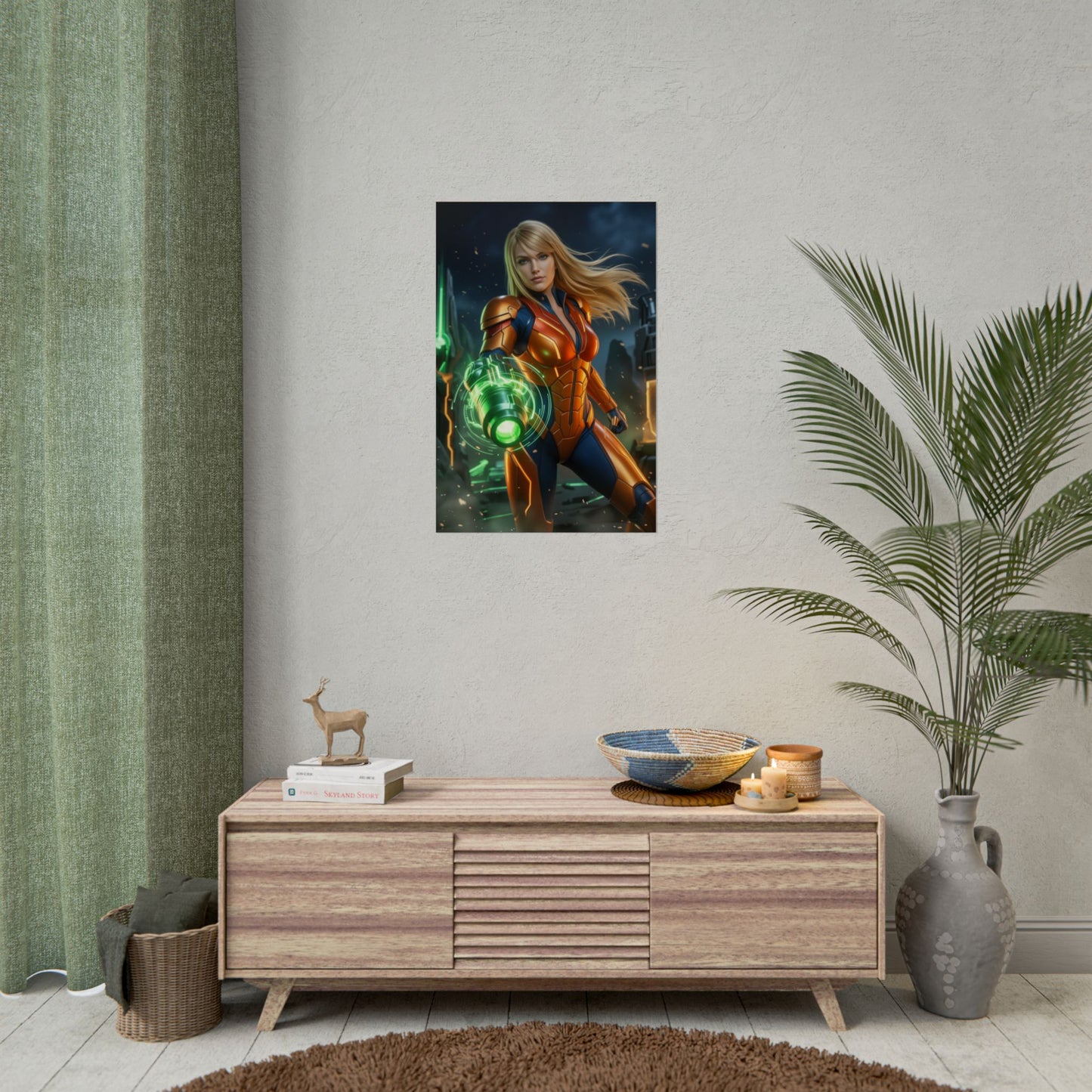 Samus Aran Art Print, Sci Fi Game Poster, Futuristic Warrior Girl Wall Decor, Gaming Room Decor, Gamer Gift