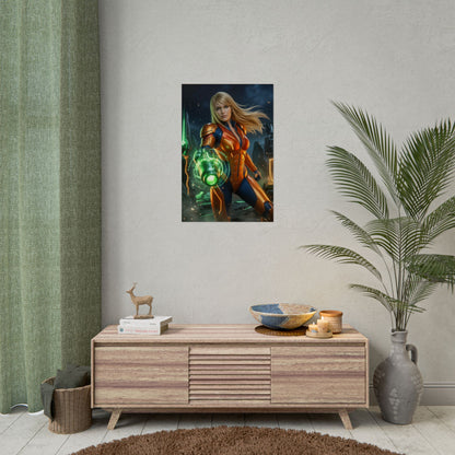 Samus Aran Art Print, Sci Fi Game Poster, Futuristic Warrior Girl Wall Decor, Gaming Room Decor, Gamer Gift