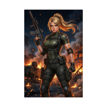 Sonya Blade Mortal Kombat Poster Fighter Woman Wall Art Military Girl Print Combat Character Decor Gamer Room Gift