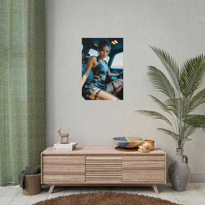 Panam Palmer Art Print – Iconic Cyberpunk Heroine Poster for Gamer Setup on living room wall, vivid high-res gaming decor