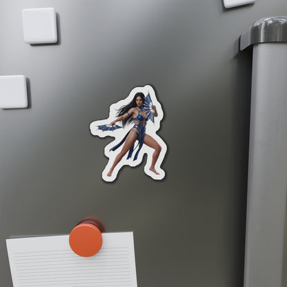 Kitana Magnet – Mortal Kombat Heroine Fridge Magnet, Anime Style Decor showing die-cut vinyl Kitana fridge magnet on stainless fridge