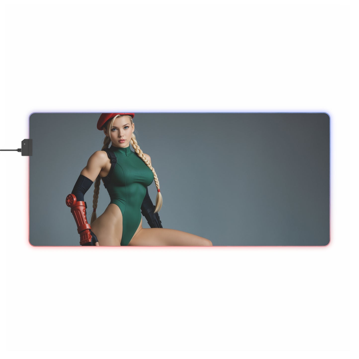 Білий килимок для столу Cammy – світлодіодний RGB-підкладка, ігровий комплект із зображенням дівчини-аніме Fighter Waifu