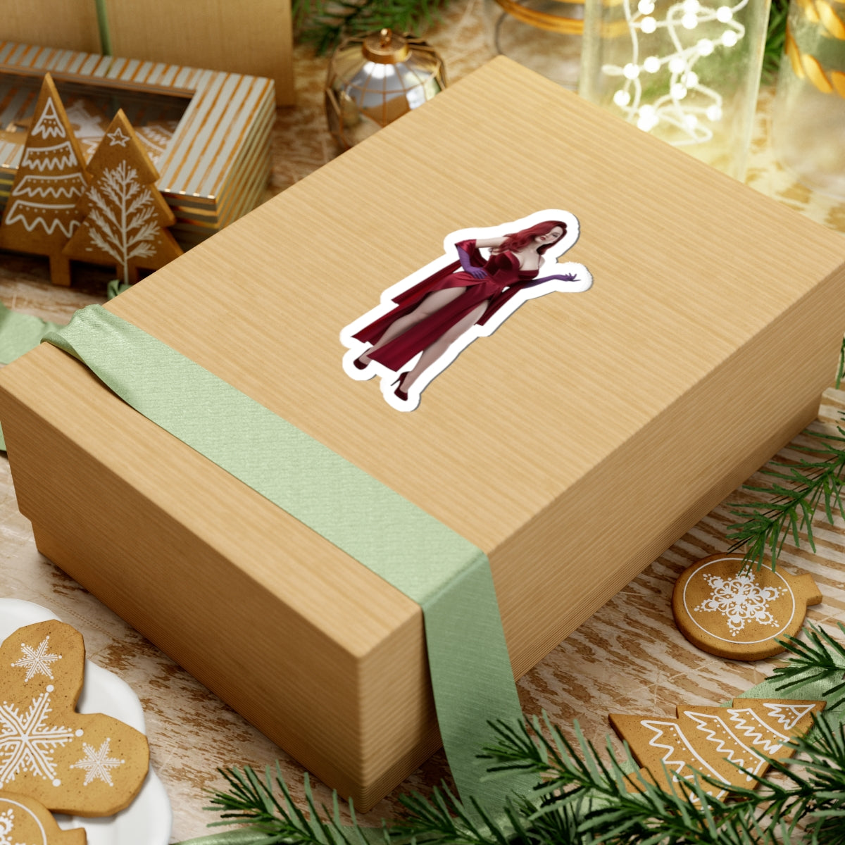 Jessica Rabbit Sticker – Iconic Cartoon Vinyl Sticker for Laptops & Indoor Decor on glossy vinyl applied to gift box, crisp colors and strong adhesive, laptop decal quality