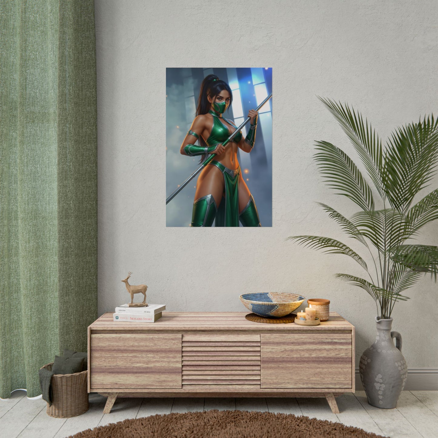 Jade Mortal Kombat Poster – Iconic Fighting Game Heroine Wall Art, high-res jade character poster in modern gaming room
