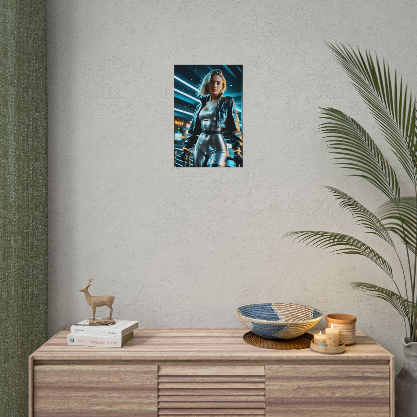 Rogue Cyberpunk 2077 Poster – Iconic Cyberpunk Heroine Wall Art Decor on living room wall, ultra-high resolution gaming room decor