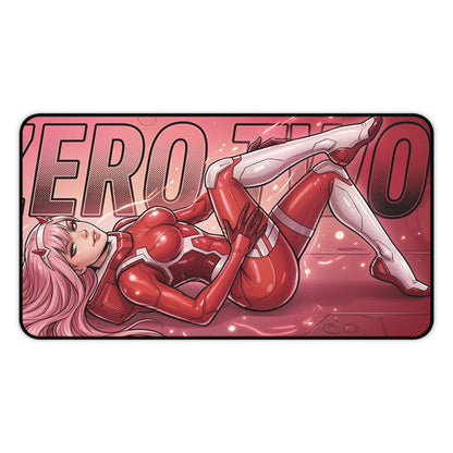 Zero Two Desk Mat, Anime Mouse Pad, Gaming Setup Desk Decor - red sci‑fi character artwork on large non‑slip gaming desk mat