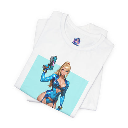 Samus Aran Grafik-T-Shirt | Sci-Fi-Kopfgeldjäger-T-Shirt für Gamer | Anime-Power-Armor-Shirt