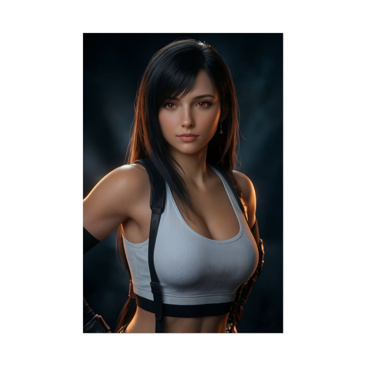 Tifa Lockhart Poster, Final Fantasy VII Art Print, Iconic RPG Fighter  detailed character art of confident fighter in tank top for gaming room decor