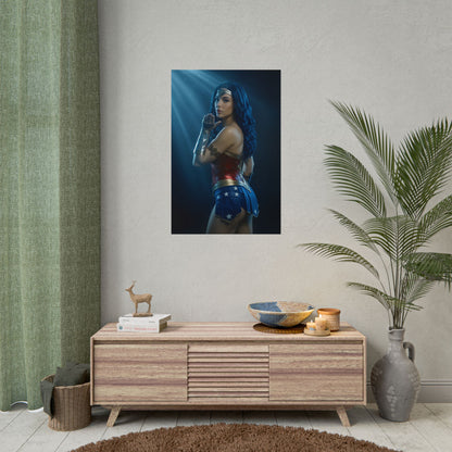 Wonder Woman Poster – Iconic Warrior Heroine Wall Art for Gamer Decor, high-res semi-gloss print showing heroic pose on bedroom wall