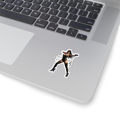 Bayonetta Sticker – Action Game Vinyl Sticker for Laptops & Indoor Decor: glossy vinyl laptop decal showing stylish Bayonetta character in confident pose