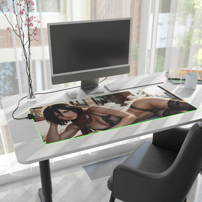 Mikasa Ackerman Desk Mat – LED RGB Pad, Waifu Anime Girl Gaming Setup