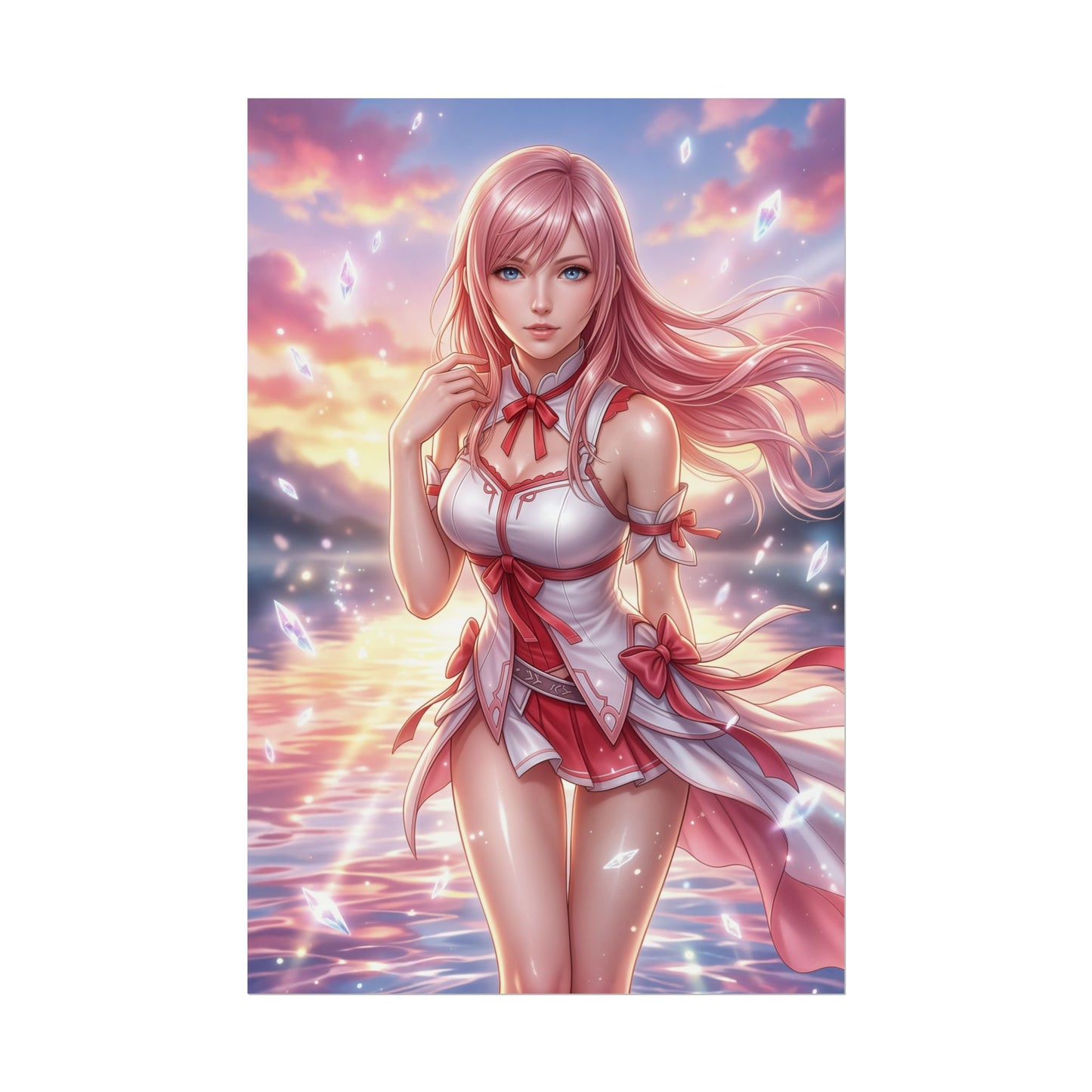 Serah Farron Final Fantasy XIII Poster Anime RPG Wandkunst Fantasy Frau Druck Pinke Haare Mädchen Gaming Zimmer Deko Geschenk