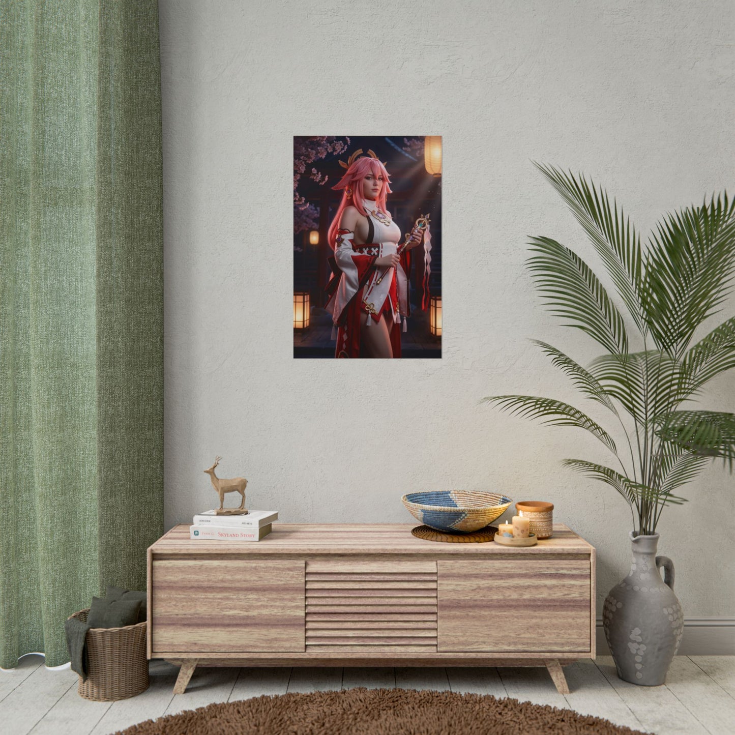 Yae Miko Poster, Genshin Impact Art Print – Iconic Electro Shrine Maiden on stylish gamer room wall art