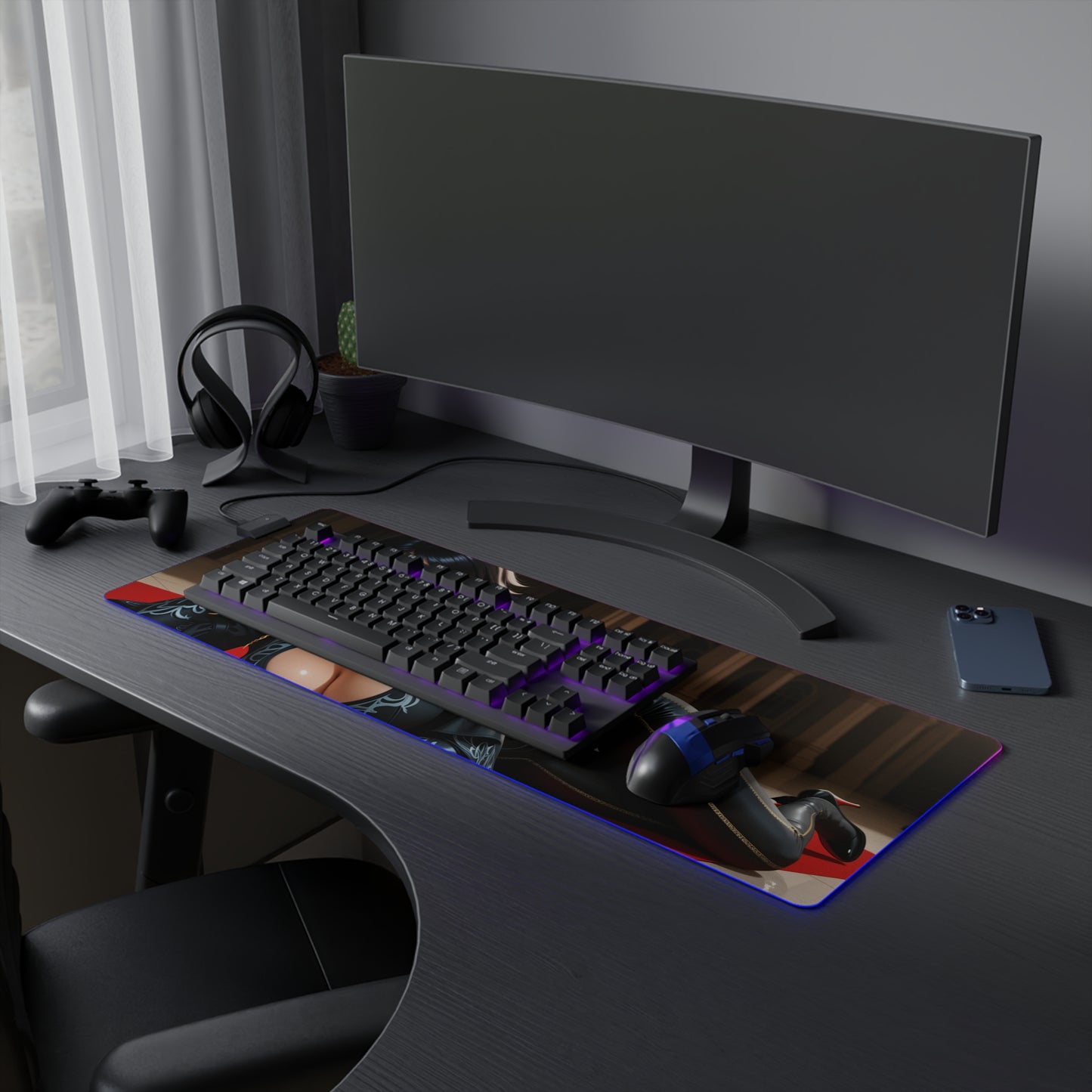 Килимок для столу Bayonetta – світлодіодний RGB-підкладка, ігровий комплект із зображенням дівчини з аніме Witch Waifu