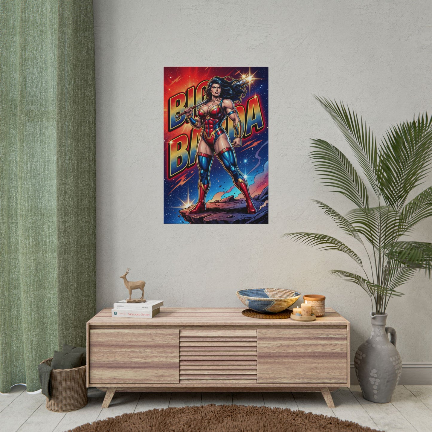 Big Barda Poster / Big Barda Wall Art / Big Barda Art Print / DC Comics Poster - bold comic art of powerful Big Barda heroine on living room wall