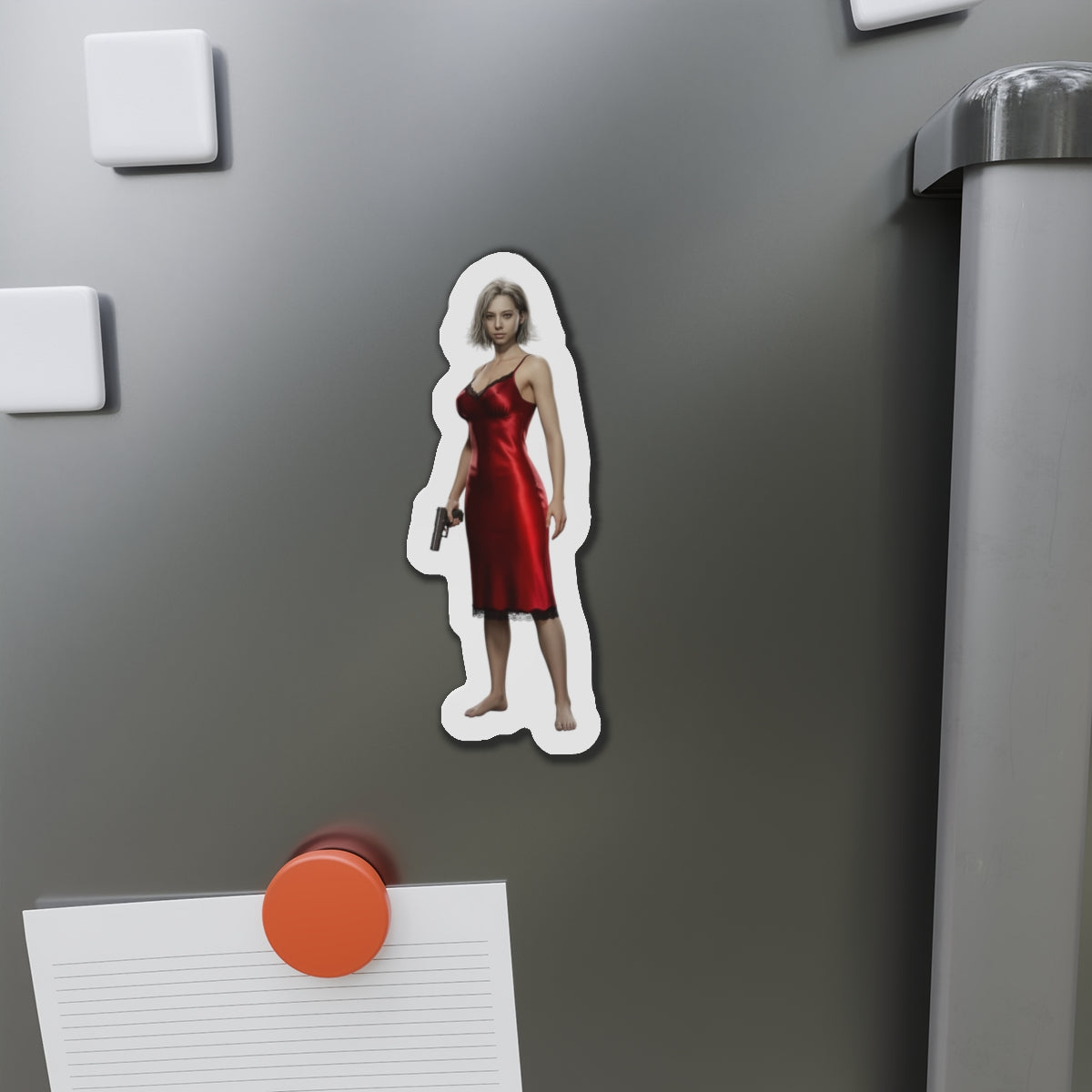 Grace Ashcroft Magnet, Resident Evil Fridge Magnet, Horror Character Gamer Gift - anime-style Grace in red dress vinyl fridge magnet