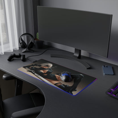 2B Nier Automata Schreibtischunterlage – LED RGB-Pad, Waifu Anime Girl Gaming-Setup