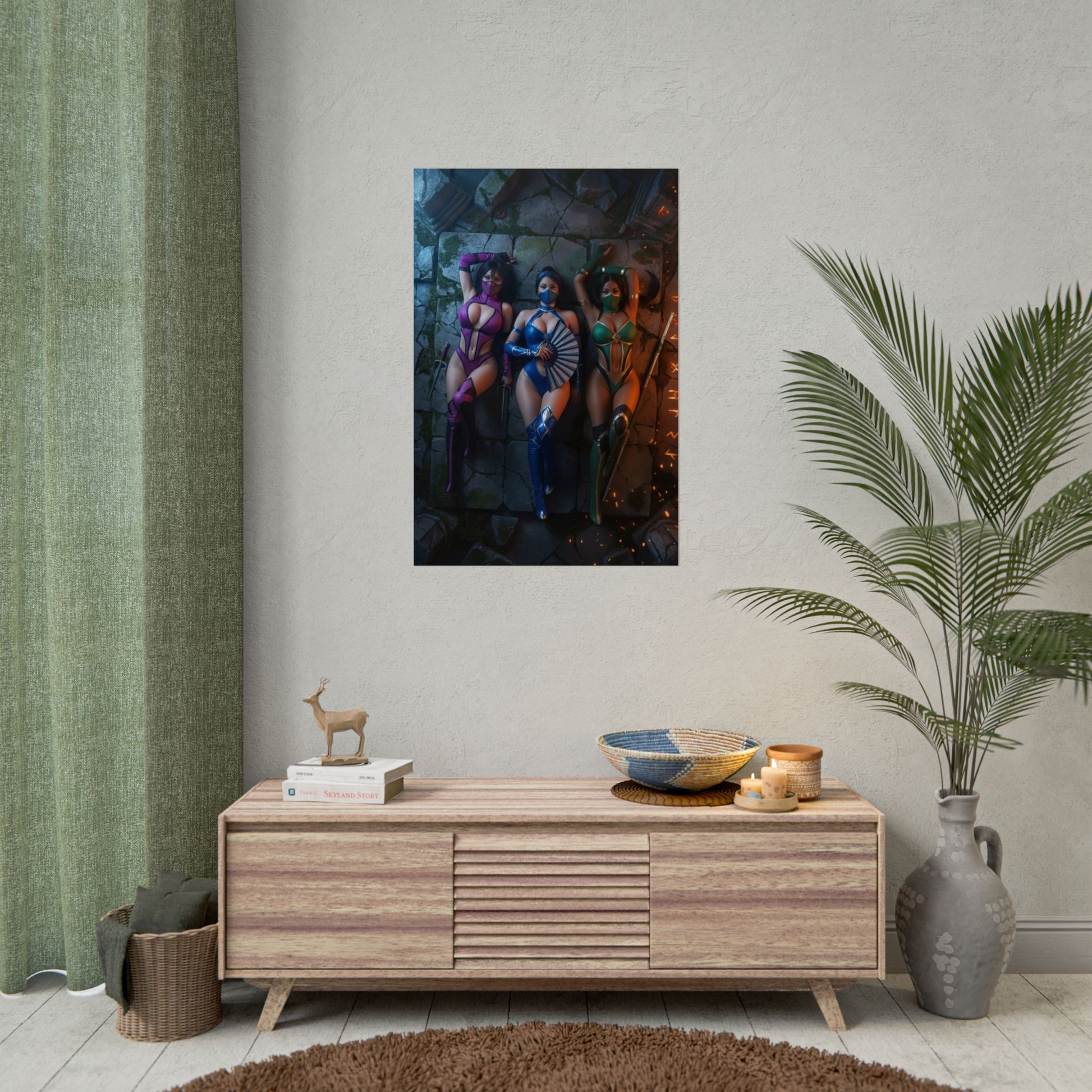 Kitana Mileena Jade Poster, Mortal Kombat Wall Art Print – Trio Decor featuring trio of fighting heroines in premium gaming room decor